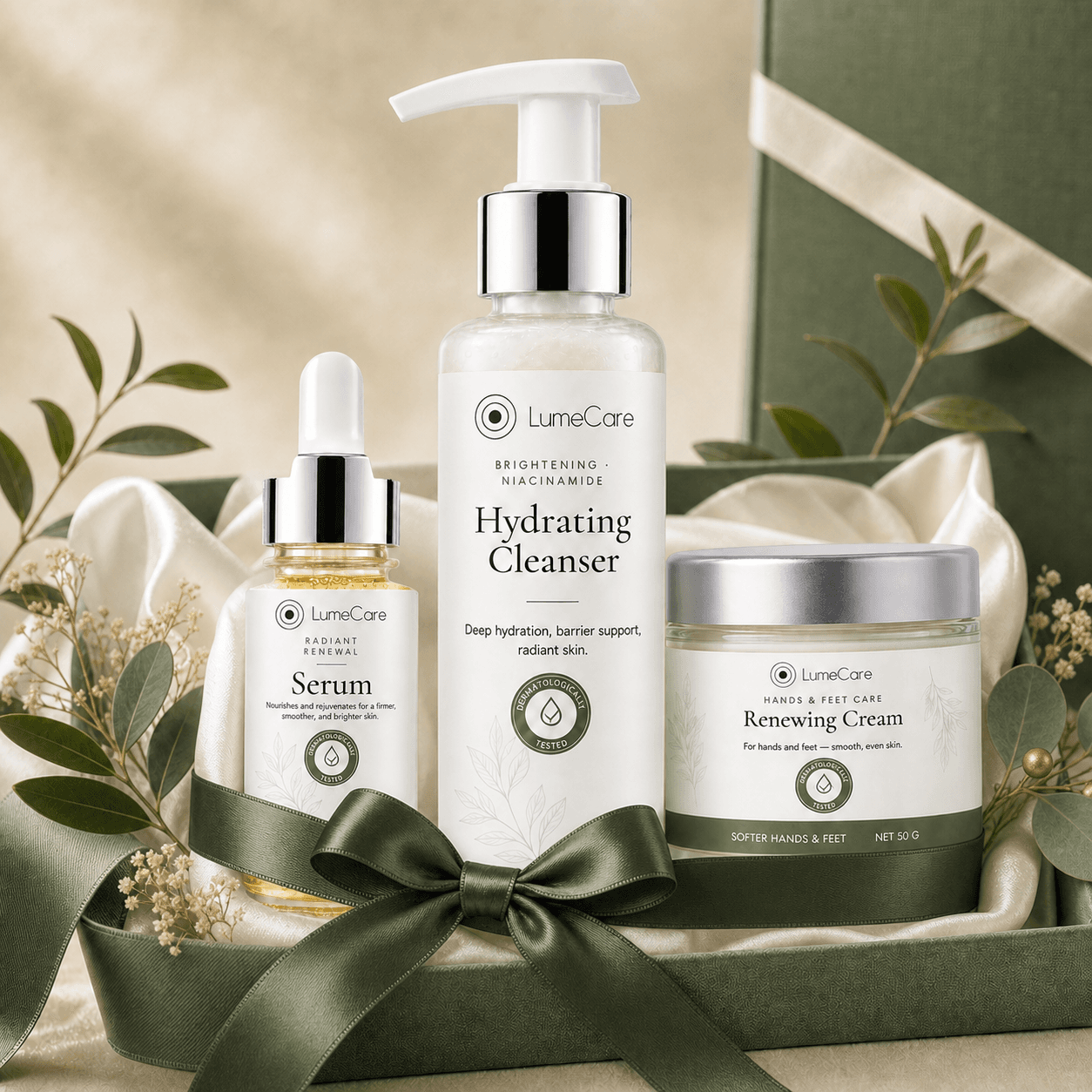 The Everyday Trio — Renewing Hand & Foot Cream, Radiant Renewal Serum, Hydrating Cleanser
