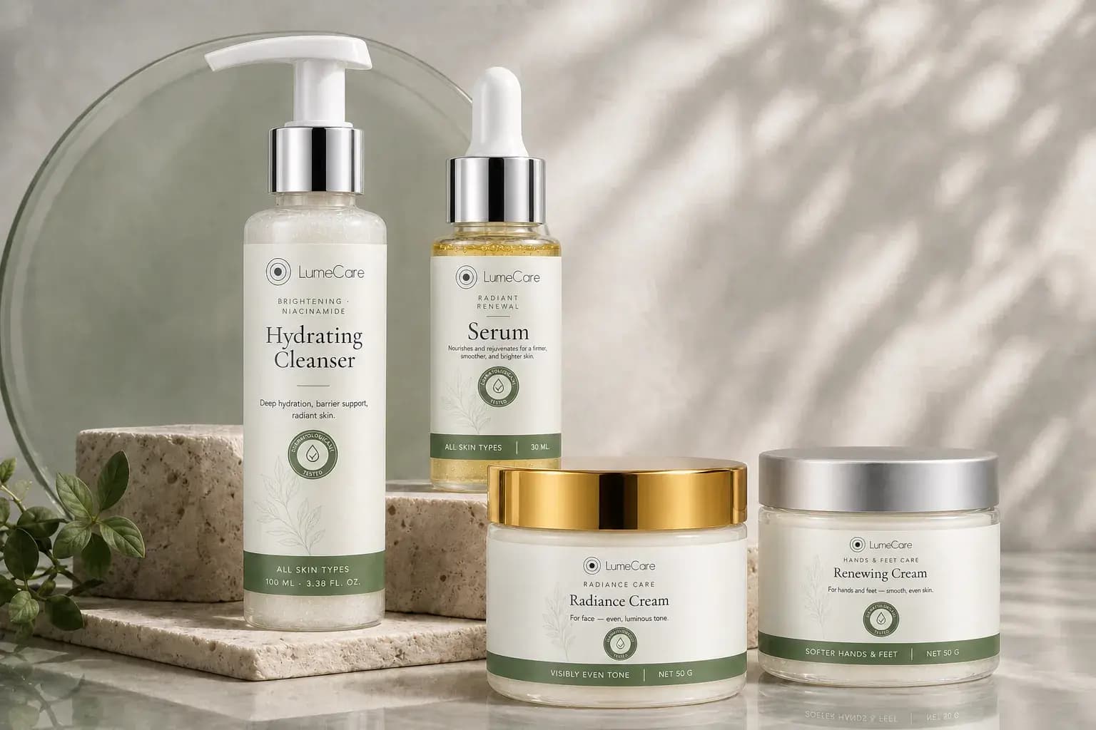 The Complete Routine — Hydrating Cleanser, Radiance Cream, Radiant Renewal Serum, Renewing Hand & Foot Cream